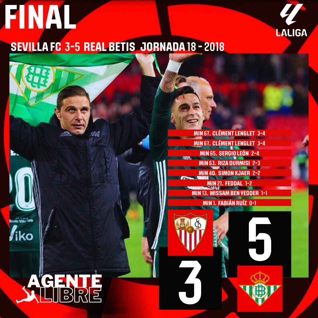 AgenteLibre_dig's tweet image. 𝐌𝐎𝐌𝐄𝐍𝐓𝐎𝐒 𝐇𝐈𝐒𝐓Ó𝐑𝐈𝐂𝐎𝐒 🚨🗓

El derbi sevillano más loco, vibrante y recordado del siglo. El día en que el Real Betis asaltó el Sánchez-Pizjuán con un 3-5 inolvidable 🔥⚽.

De Fabián a Sergio León, de Durmisi a Tello… un festival verdiblanco imposible de olvidar…