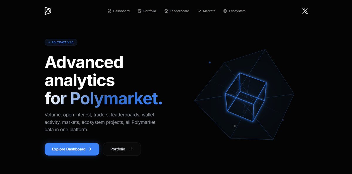 polydataHQ's tweet photo. Polydata v1.0 is live.

> https://t.co/zR9xJ4Zpxg

our product gives you full access to Polymarket data, market overview, portfolio checker, leaderboards, market explorer, and a complete directory of ecosystem projects.

a detailed product description is below. https://t.co/3QHTnkE9yG