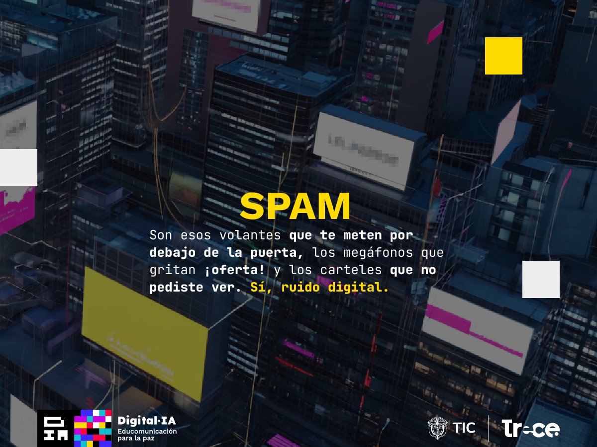 Digitalia_Col's tweet image. 1/🧵Imagina que internet es una ciudad. El #Spam son esos volantes que te meten por debajo de la puerta, los megáfonos que gritan ¡oferta! y los carteles que no pediste ver. Sí, #RuidoDigital.