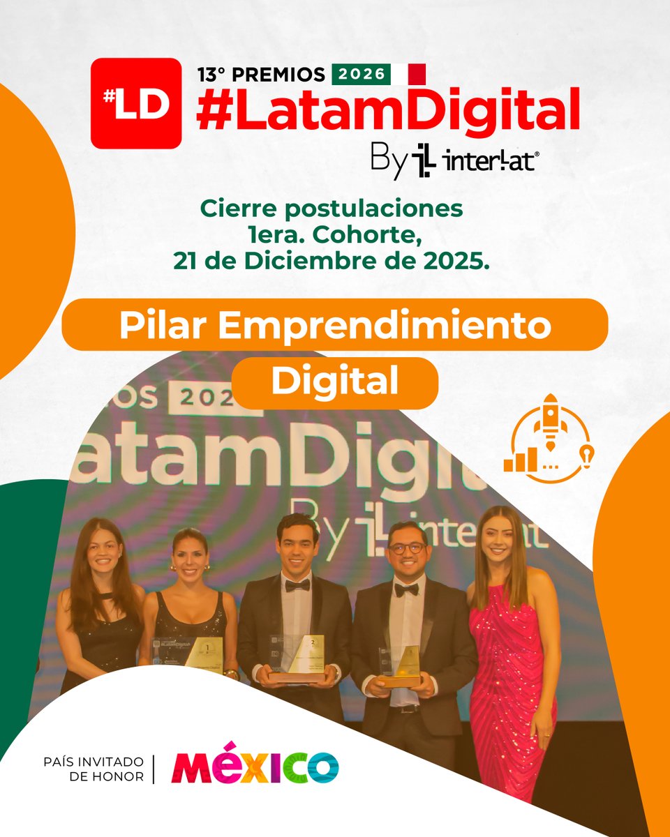 _LatamDigital's tweet image. 🚀 Postúlate en el Pilar Emprendimiento Digital de los 13º Premios #LatamDigital 2026 By Interlat
Fortalece tu emprendimiento y hazlo destacar en el ecosistema digital de Latinoamérica.
