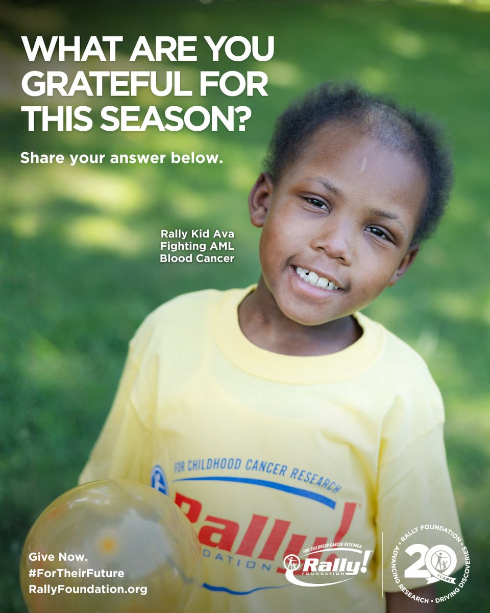RallyFoundation's tweet image. We want to know what you are thankful for this giving season! At Rally, we are grateful for every person who helps move research forward for kids fighting cancer. Your support makes a real difference.

Give now. #ForTheirFuture hubs.la/Q03VZj9F0