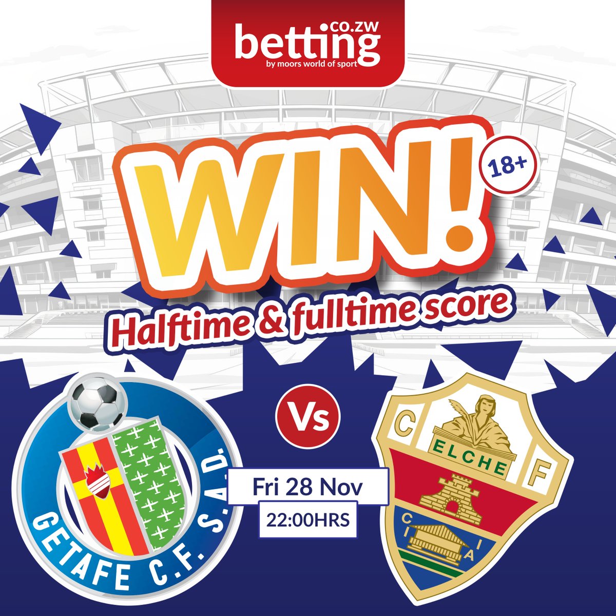 TODAY‼‼‼ ALL RULES ALERT‼👇👇
🔟Winners to get freebet $5💸💸each
Predict the HALFTIME AND FULLTIME SCORE in this match and WIN‼!
Getafe 🆚 Elche
LET'S GO
Be sure to follow all the rules below.
Be sure to like our posts, share this post and follow MWOS page
Comment with your