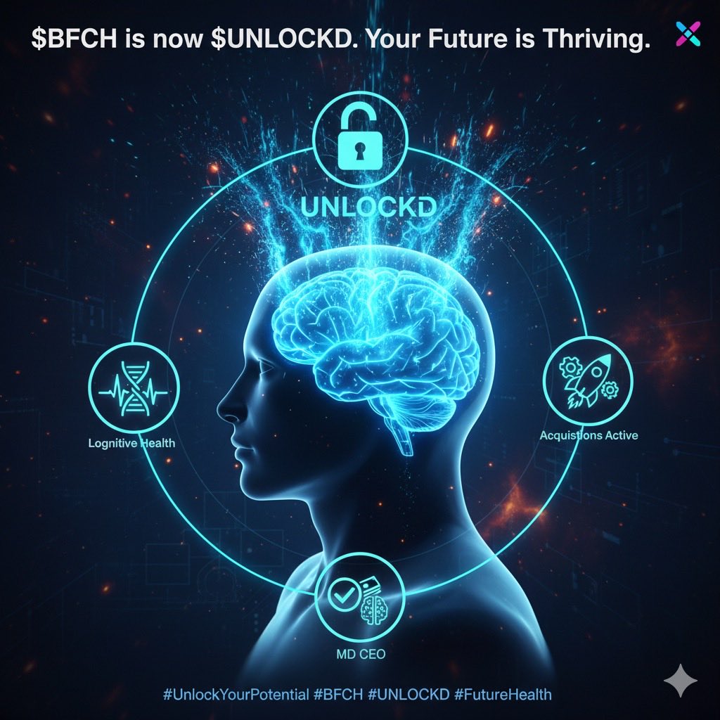 Hiroshi_nas's tweet photo. $BFCH is now $UNLOCKD. We ditched the debt, brought in an MD CEO, and are focused on one mission: Peak Human Performance through Longevity &amp; Cognitive Health.
• Debt Cleared.
• Acquisitions Active.
• Vision Clear.
@SuperRobotGX @DrBalencic #BFCH #UNLOCKD #FutureHealth https://t.co/rIuDWVL3Gc