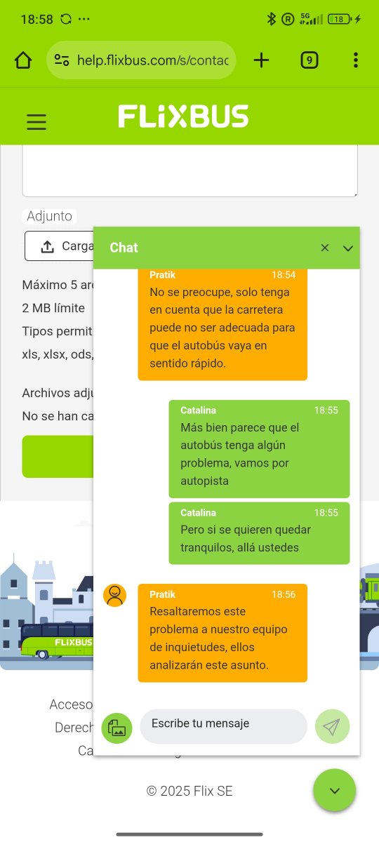 _CatalinaV_'s tweet photo. @FlixBus_ES viajando en un autobús que tiembla muestras va por autopista. Él chat me responde que lo comunicará, pero llevará un tiempo... https://t.co/FTrbyukVXe