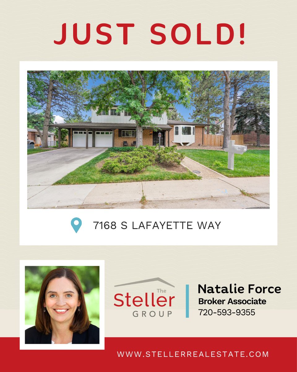 TheStellerGroup's tweet image. Just Sold in Southglenn! 🎉
Congratulations to our wonderful sellers — and a huge shoutout to Natalie Force for guiding them with her trademark care, clarity, and dedication. Cheers to your next chapter! 

#JustSold #DenverRealtors #DenverRealEstate #ColoradoHomes #SellerSuccess