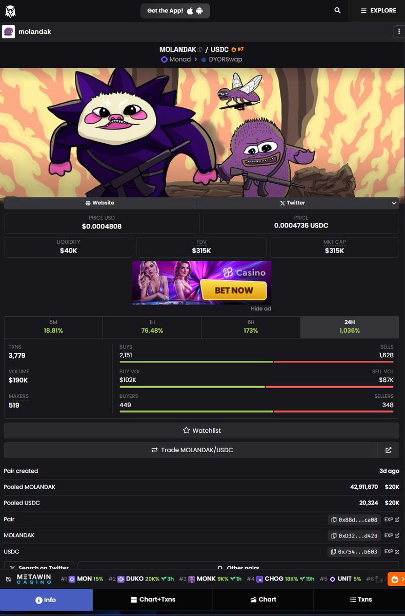 $MOLANDAK is the first on $MONAD up 10× off the lows and just getting started. 🔥
Whales are piling in. Fair, old school launch + real onchain game no launchpad no copy cat bundles.
Be wise anon
0xD32E9dDD968b18E8429F2d1DA7efb2cc1F01d42d