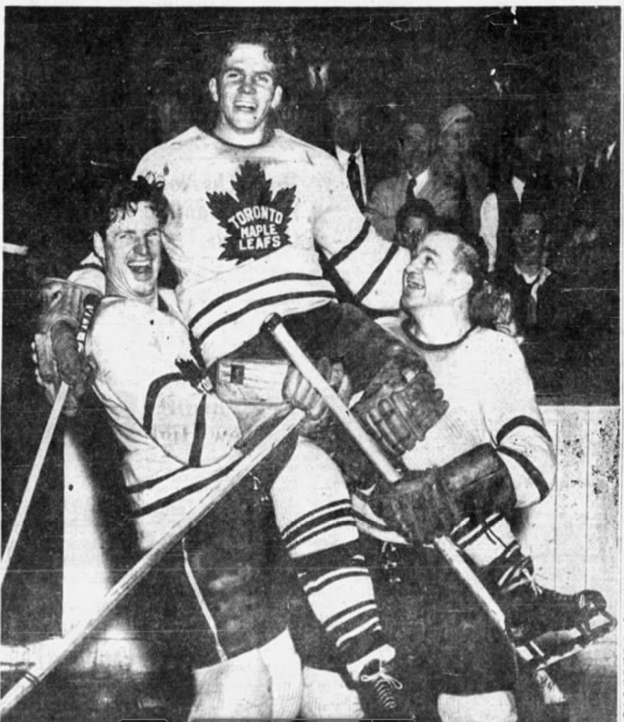 BMcintyreAgent's tweet image. 🏒 1951 OT magic! Bill Barilko scores to win the Stanley Cup for the Maple Leafs — an NHL legend! 🏆🍁

 #MapleLeafs #LeafsForever