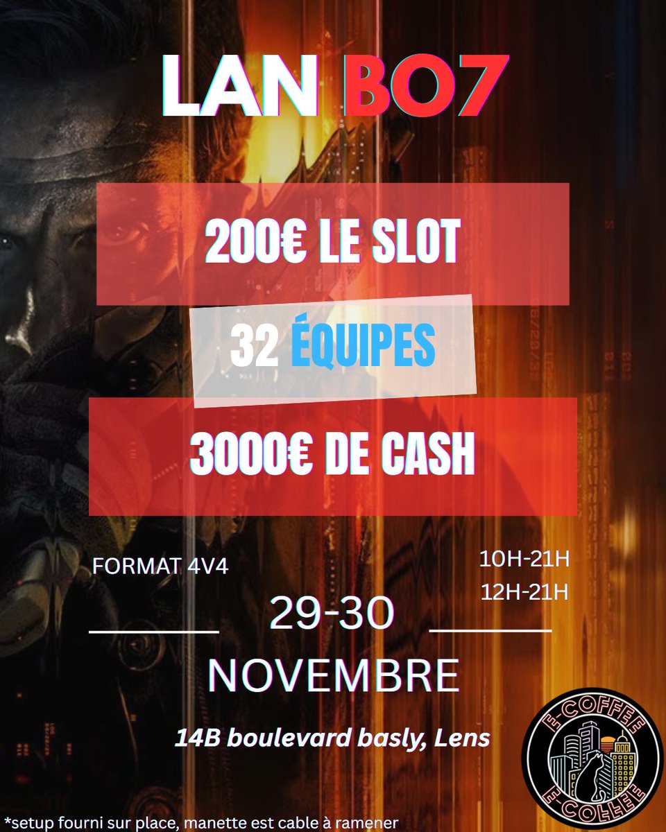 E_coffeeLens's tweet image. La LAN BO7 approche chez E-coffee ! 🔥

Encore quelques jours pour s’inscrire : joueurs solo, teams incomplètes, on peut vous accompagner.

Objectif : 20 équipes ! On compte sur vous 💪

Infos + inscriptions : discord.gg/BWd2q2C8b9 🎮🏆