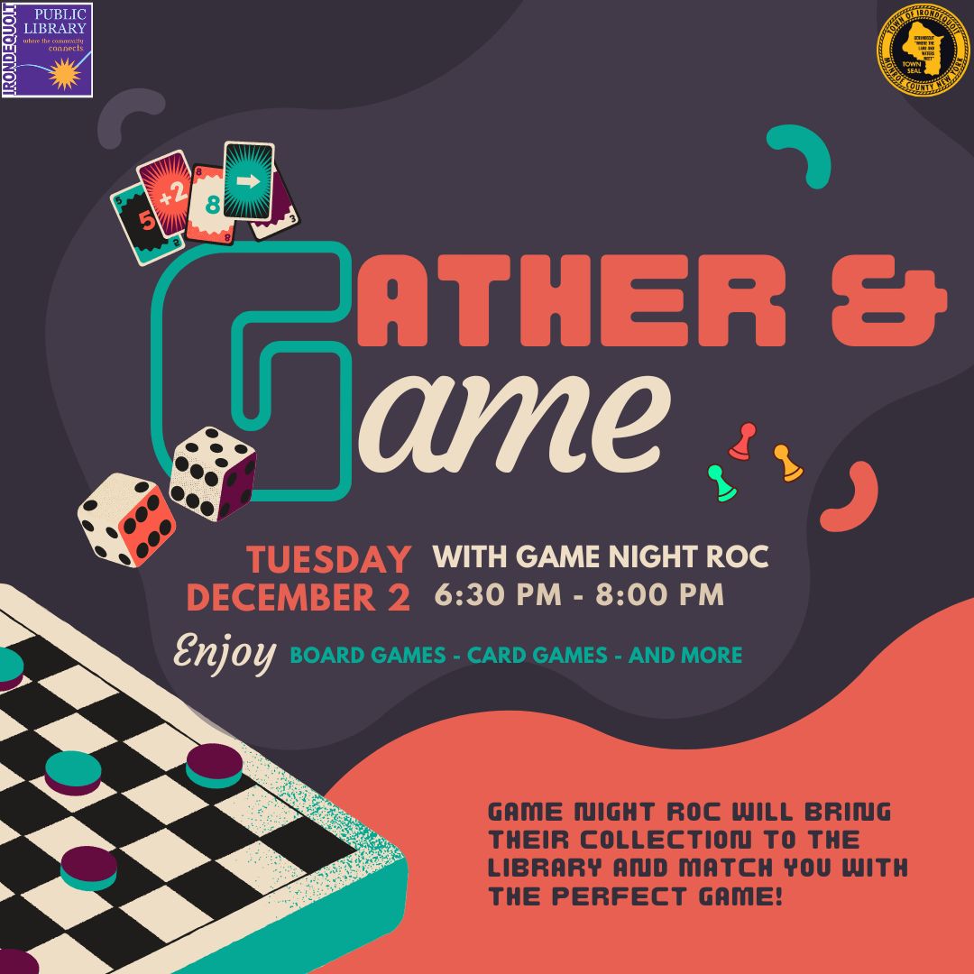 NEXT TUESDAY (12/2/25) – Gather and Game with Game Night Rochester

From board games to card games and more, Game Night Rochester will bring their collection of tabletop games to the library and match you with the perfect game!

MORE INFO: irondequoitlibrary.org/game-night-dec…