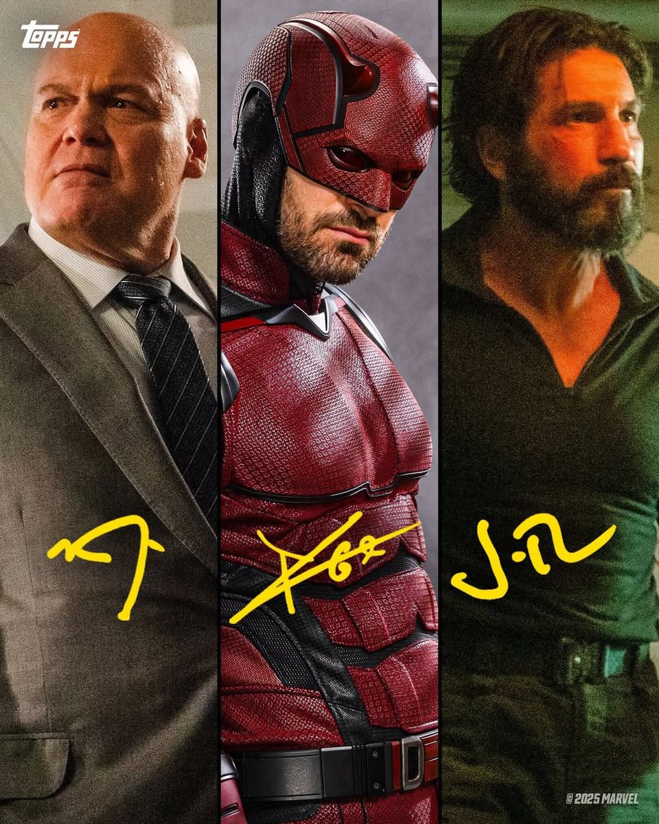 manwithoutfear's tweet image. There is a new Topps Chrome Marvel Studios set that will feature several Daredevil: Born Again base cards and &quot;The Snap&quot; versions, as well as autographed cards 

topps.com/pages/topps-ma…