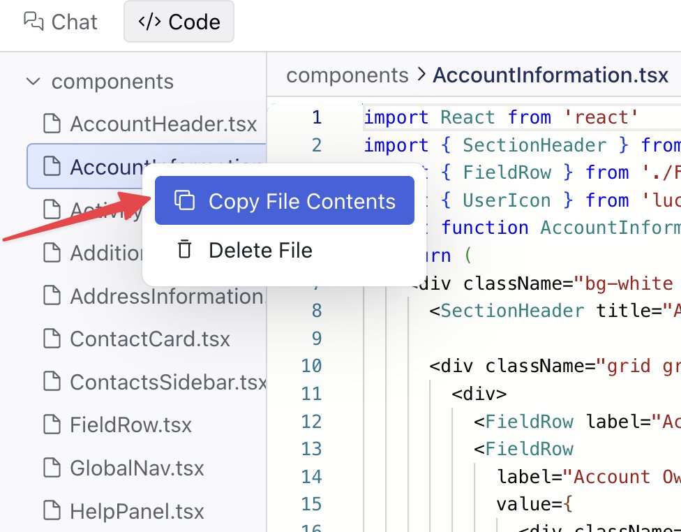magicpatterns's tweet image. It&apos;s the small wins.

You can now right click on a file in the code tab to copy its contents.

Thank you to our community members for the feature request!