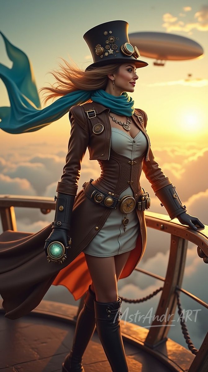 ArtGeneratAI's tweet image. The Skybound Voyager of the Clockwork Realm.
#airship #adventure #cyber #MstrAndr_ART