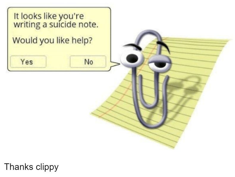 Logicopa's tweet image. AI clippy is going to be the most annoying thing ever