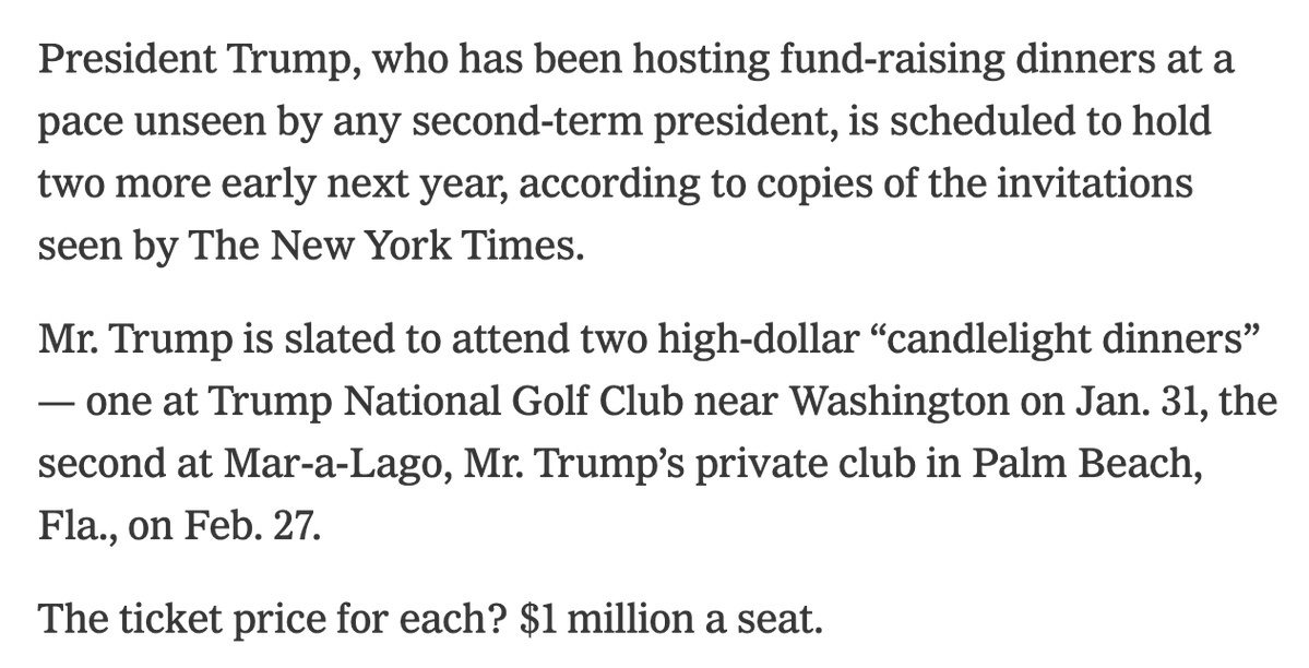 IssueOneReform's tweet image. Another wave of mega-fundraising shows how the Trump administration is selling proximity to the president for cash. nytimes.com/2025/11/21/us/…
