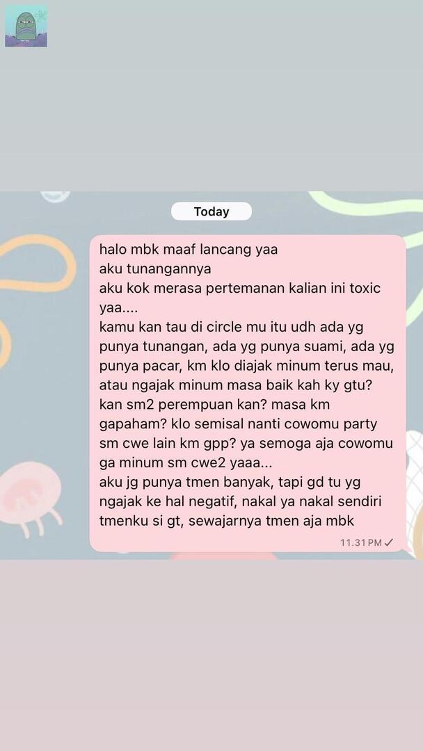 tanyakanrl's tweet image. 💚 no salty guys,
too much ga kalo aku chatt gni ke tmen cwenya yg ngajak party cowoku? mreka 1 circle cewe 2 cowo 3 ada yg jomblo, punya pcr bahkan suami, tpi emg pantes ya tmenan party2 gt? aku juga pengn ngelepas cowoku tp gmn udh 3thn tunangan 🥹 aku cape nangis trs