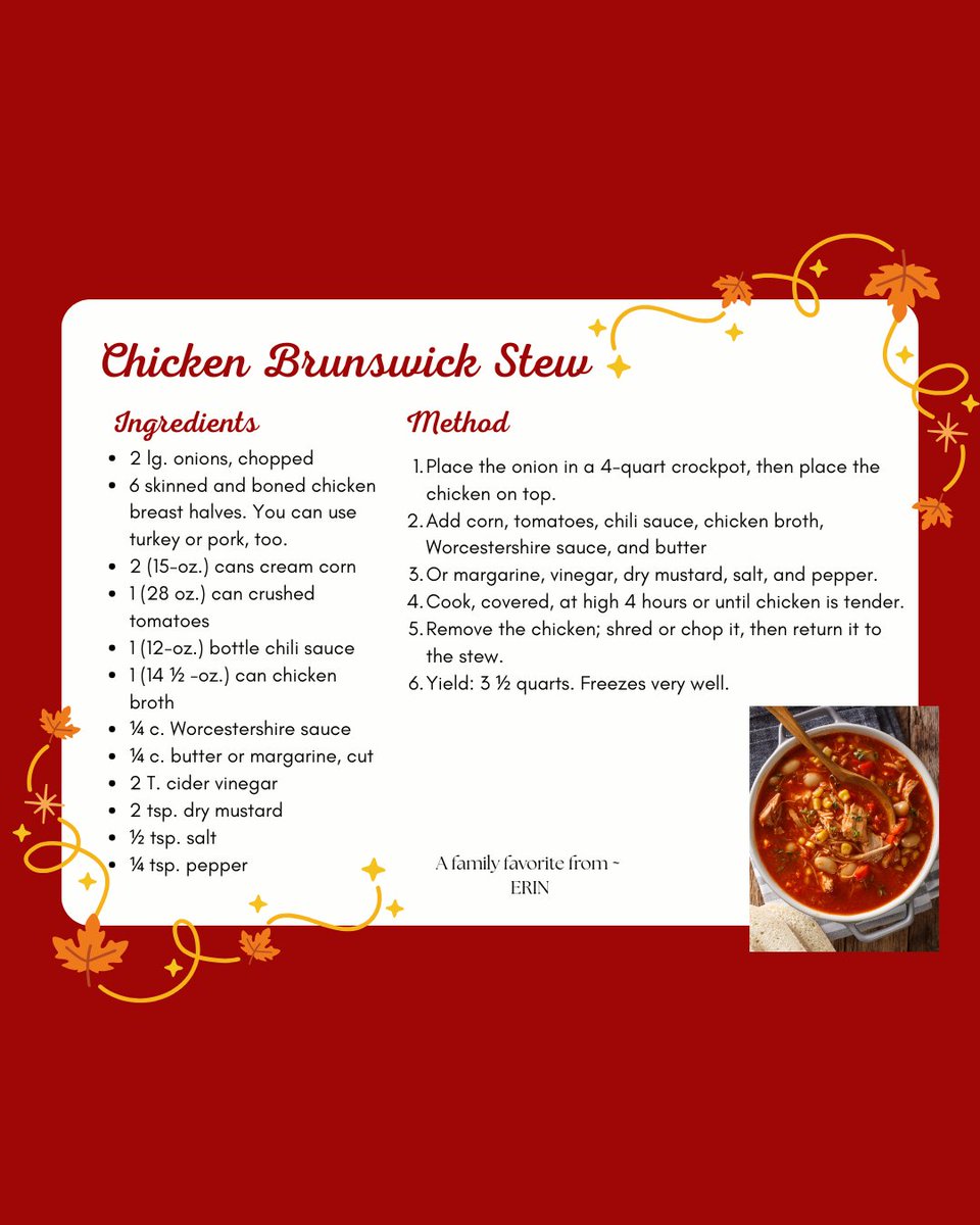 DanChapmanLaw's tweet image. 🦃🍲 What is your favorite Thanksgiving dish?

Check out this hearty recipe from our DCA team and give it a try this Thanksgiving! 👨‍🍳✨

#ThanksgivingRecipes #BrunswickStew #TeamDCA #HolidayCooking