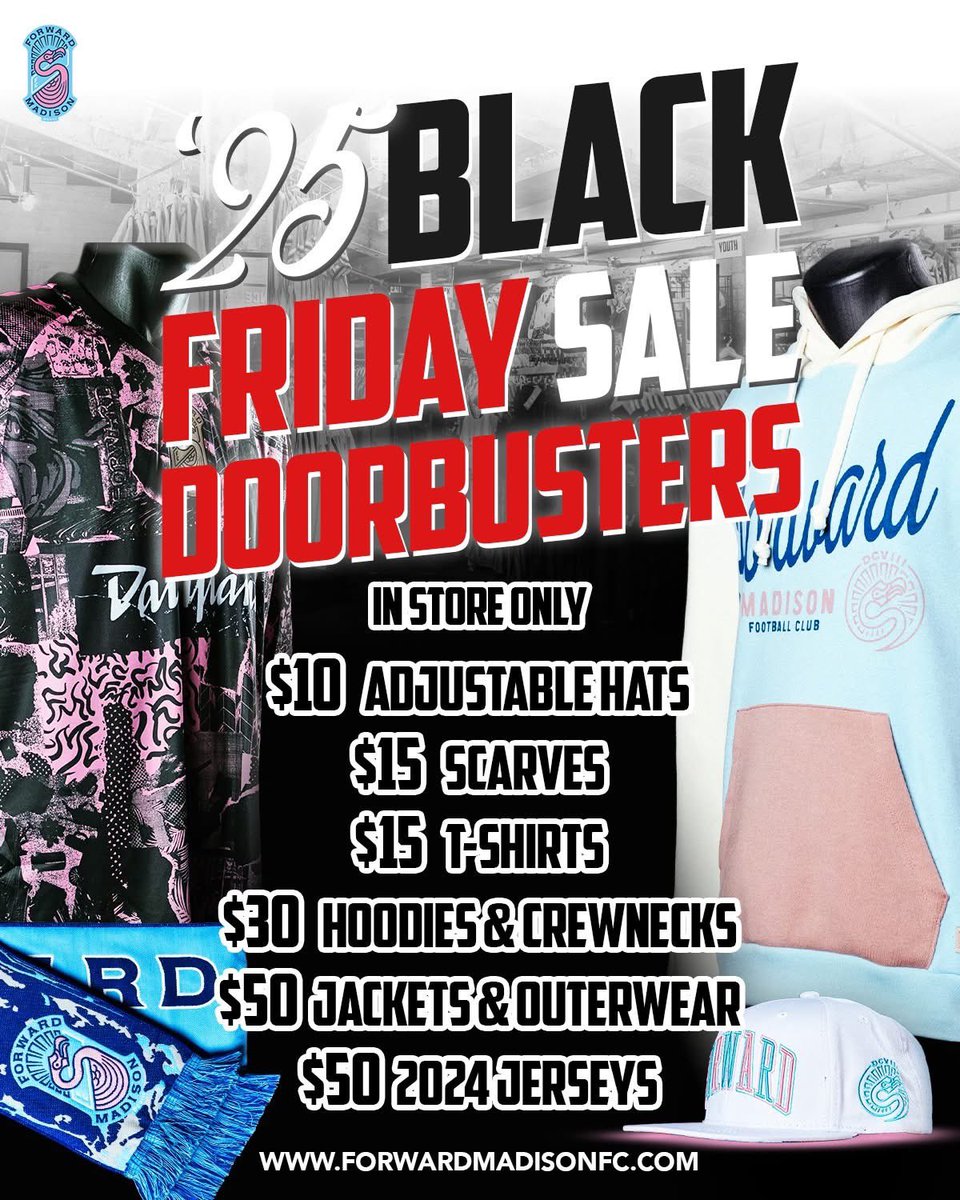 ForwrdMadisonFC's tweet image. A Sneak Peek At Our Black Friday And Cyber Monday Deals And Take Advantage Of This Opportunity To Get Your @ForwrdMadisonFC Gear