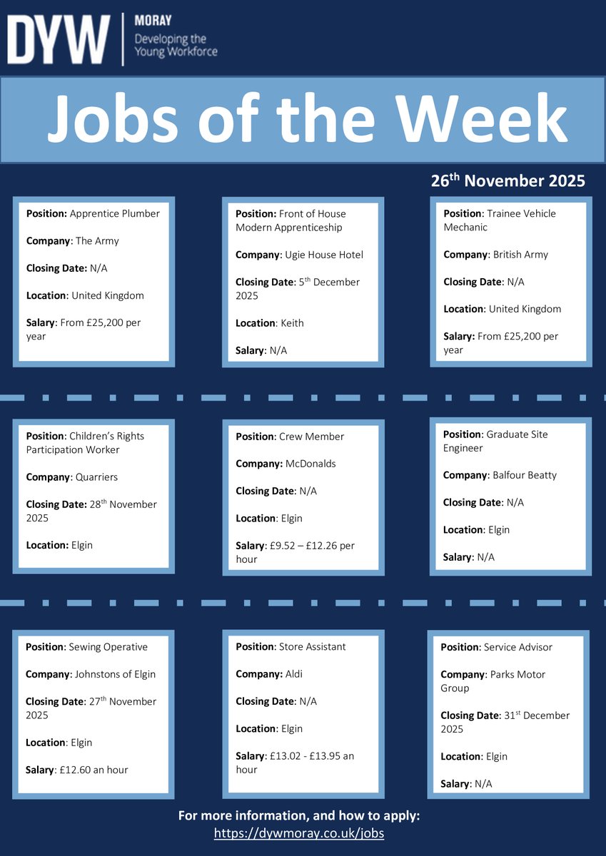 DYWMoray's tweet image. 🤩JOBS OF THE WEEK🤩

Here are some amazing opportunities listed below for anyone that is interested in them! 

For more information check out 👉dywmoray.co.uk/jobs/