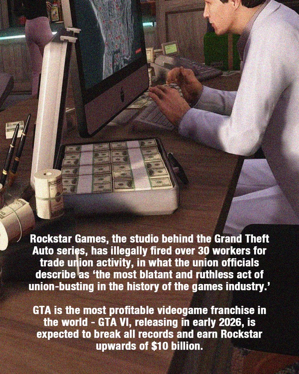 techworkersco's tweet image. NYC 🌆 Protest at Rockstar’s NY offices next Friday, Dec 5th with us! We will be there with organizers across the industry — let’s make the fight against their illegal union-busting international ✊

🗓️ Friday, December 5th
⏰ 5PM onwards
📍 622 Broadway, New York, NY 10012