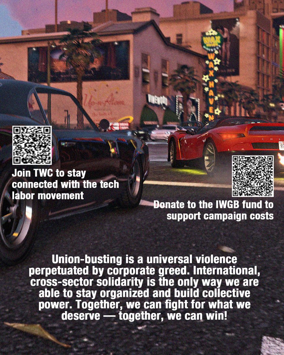 techworkersco's tweet image. NYC 🌆 Protest at Rockstar’s NY offices next Friday, Dec 5th with us! We will be there with organizers across the industry — let’s make the fight against their illegal union-busting international ✊

🗓️ Friday, December 5th
⏰ 5PM onwards
📍 622 Broadway, New York, NY 10012