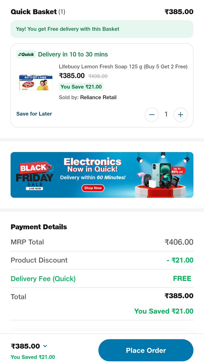 SyedAzaruddin71's tweet image. Hi @JioMart_Support, there seems to be a bug in the app. A product is listed at ₹272 in search results, but the cart shows ₹385 (which is above MRP!). Can you please check why this mismatch is happening? Screenshot attached for reference.