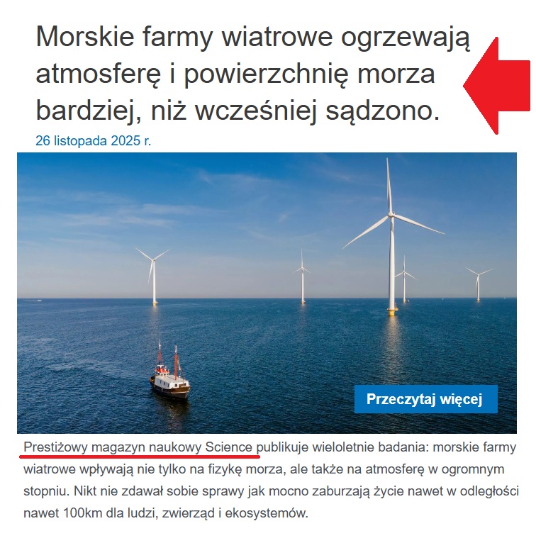 GPW_Trader2022's tweet image. Prestiżowy Science w wieloletnim badaniu : Farmy wiatrowe na morzu powodują wzrost temperatury Ziemi i zaburzają życie ekosystemów i ludzi.
1⃣ Wiatraki pochłaniają energię wiatru 2⃣ brak wiatru wstrzymuje powstawanie fal i mieszanie się wody 3⃣ rośnie temperatura powierzchni…