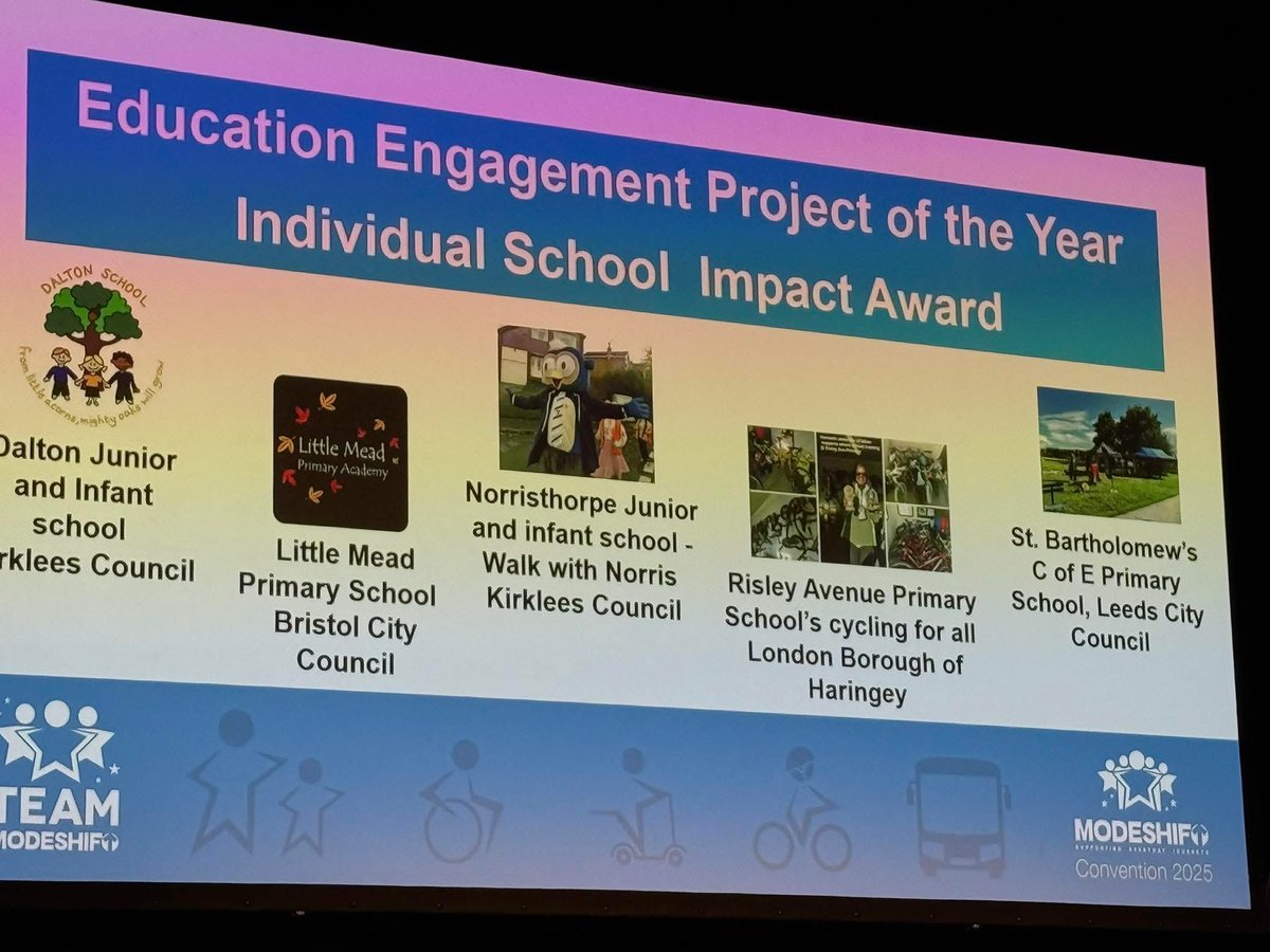 Toni0750's tweet photo. Huge congrats to Dalton JIN and Norristhorpe JI for being nominated for the Modeshift STARS Education Engagement Project of the Year! 🌟
A fantastic achievement and well-deserved recognition for their brilliant work engaging pupils and families in active travel @KirkleesCouncil https://t.co/ysrnwGVBdh