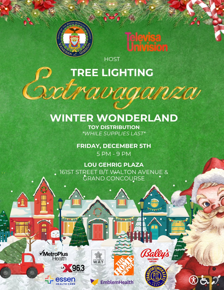 Join us on Friday, December 5th for our Winter Wonderland Tree Lighting and Toy Giveaway right outside Borough Hall on Lou Gehrig Plaza.

Bring the whole family to celebrate the season with festive lights, holiday cheer, and a special toy giveaway for kids in the Rotunda at Bronx