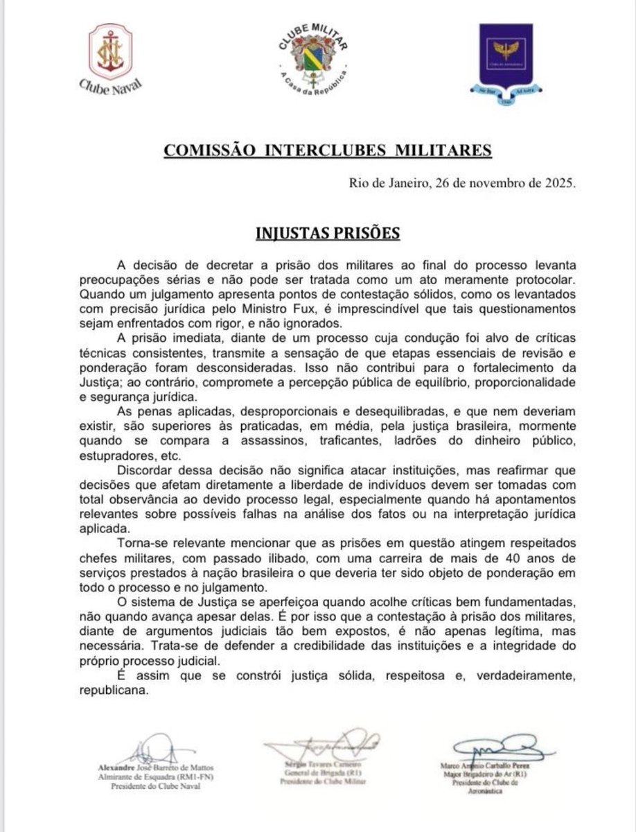 profpaulamarisa's tweet image. SILÊNCIO! 🤫
O clube militar soltou uma nota de repúdio