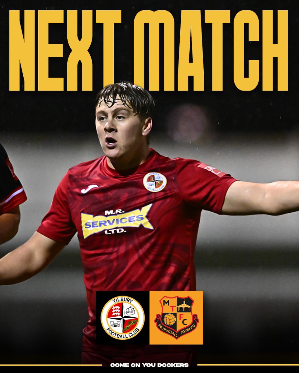 tilburyfc's tweet image. 🔜 Next Match!

🏡 Back at home!

🆚 @MildenhallTown 
🏆 @IsthmianLeague
🏟️ EMR Stadium
📍 Chadfields, RM18 8NL
🗓️ Saturday 29th November
⏰ 3pm
💵 £10 / £7 / £2
🍔 @Eatstreetessex 

#COYD | #DockersAsOne