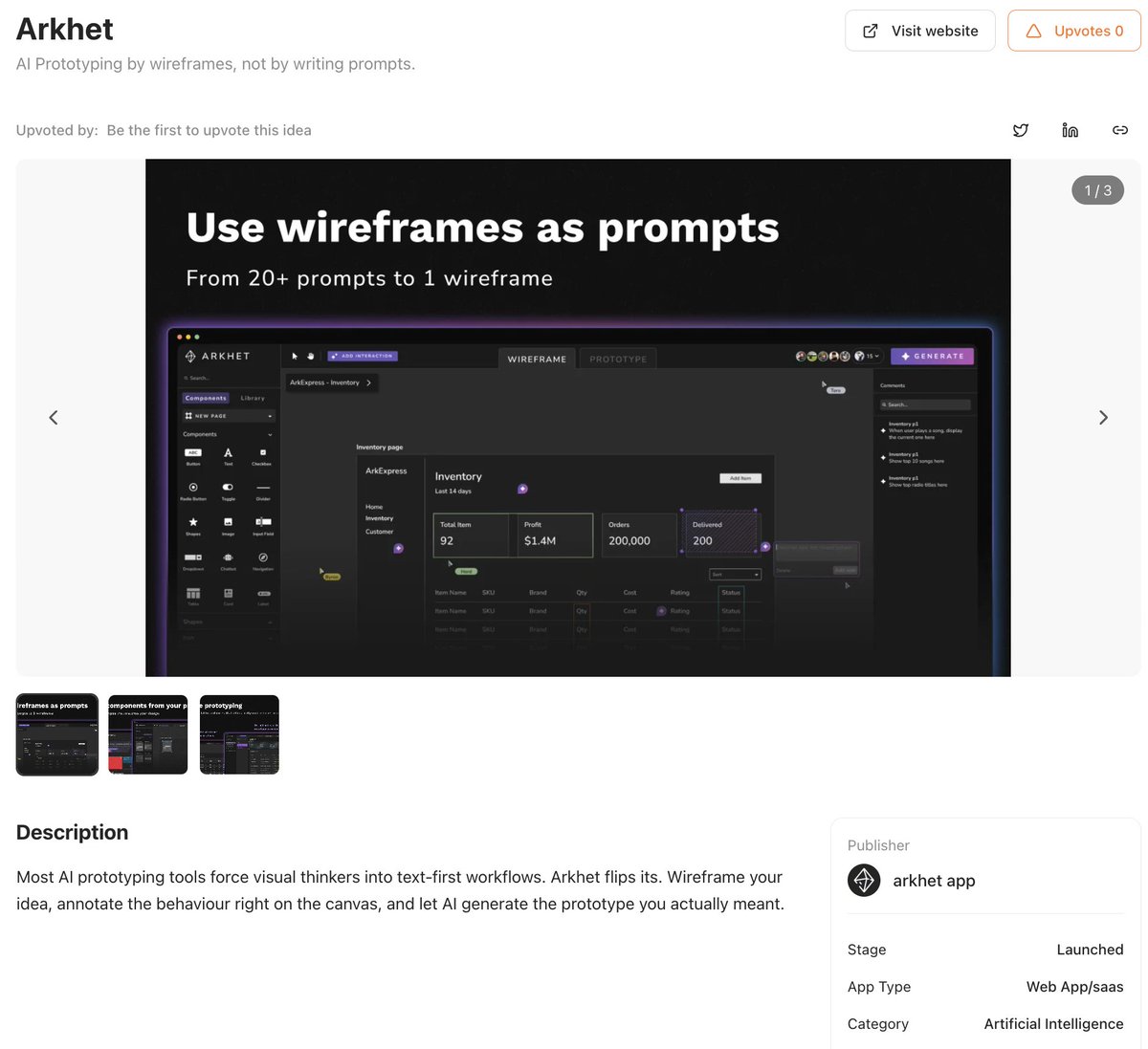 ideakilncom's tweet image. 🧱 Arkhet
AI prototyping powered by wireframes - not prompts.

🖼️ Sketch the layout, annotate behavior, and let AI generate the full prototype.
⚡ From idea → UI in minutes.

👉 ideakiln.com/ideas/arkhet

#DesignTools #AI #Prototyping