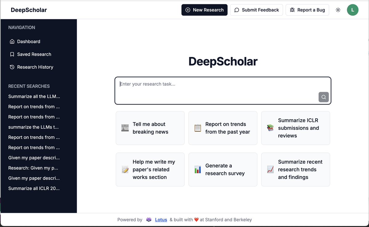 lianapatel_'s tweet image. 🚀 Thrilled to launch DeepScholar, an openly-accessible DeepResearch system we&apos;ve been building at Berkeley &amp;amp; Stanford.

DeepScholar efficiently processes 100s of articles, demonstrating strong long-form research synthesis capabilities, competitive with OpenAI&apos;s DR, while running…