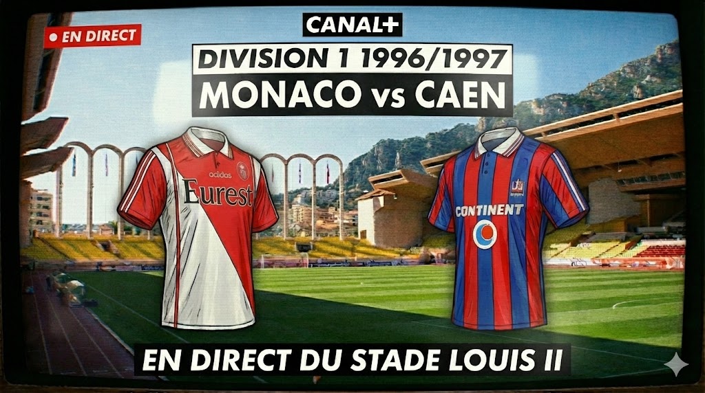 PESSimulation's tweet image. Sunny afternoon at Stade Louis-II as #Monaco host Caen in this 96-97 Ligue 1 clash. ASM chase a second win in three games, relying on their stars… but once again, the stands look worryingly empty. 🏟️⚽ #PAFASM