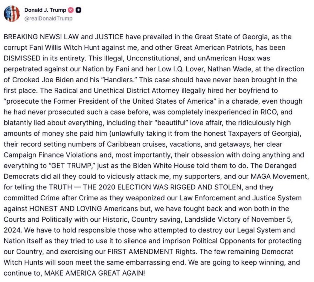 EricLDaugh's tweet image. 🚨 JUST NOW - President Trump: "THE 2020 ELECTION WAS RIGGED AND STOLEN, and they committed Crime after Crime as they weaponized our Law Enforcement and Justice System against HONEST AND LOVING Americans but, we have fought back and won both in the Courts and Politically with our…