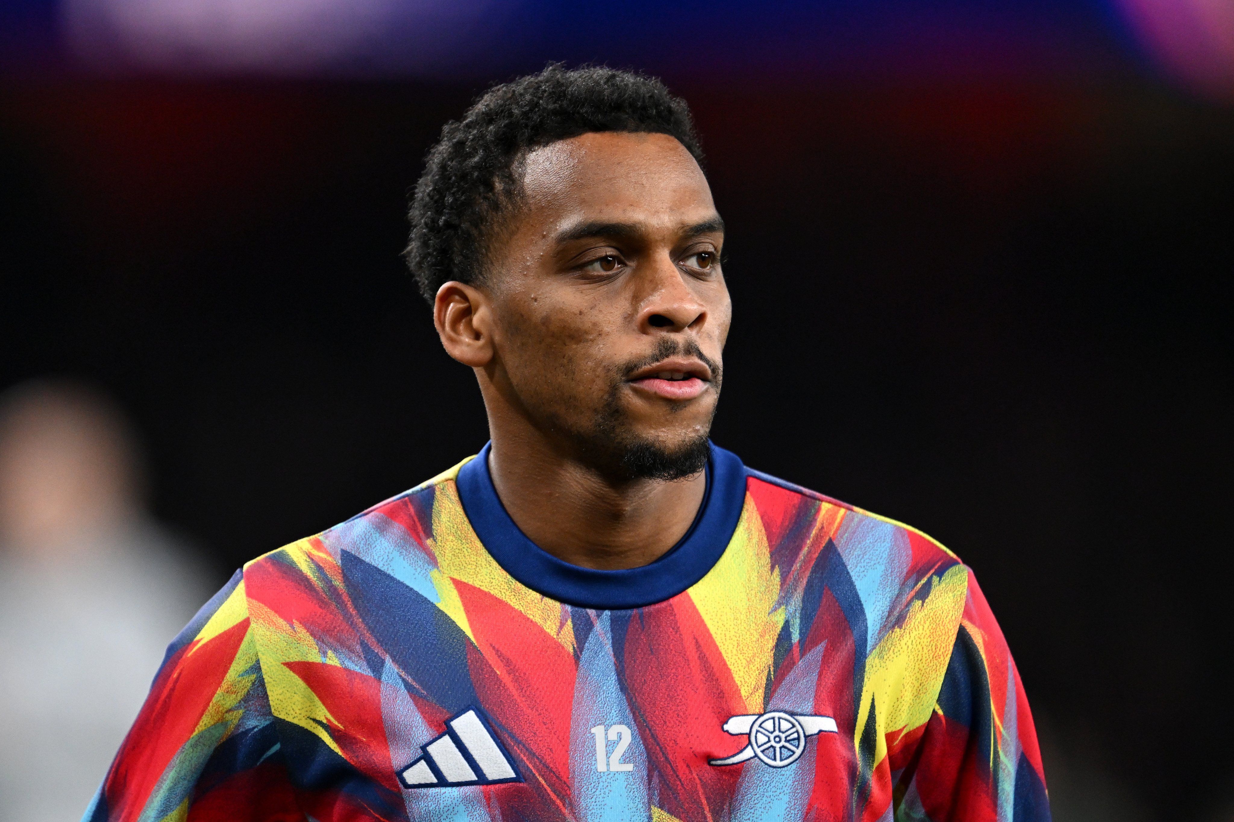 Jurrien Timber looking focused in the warm-up.