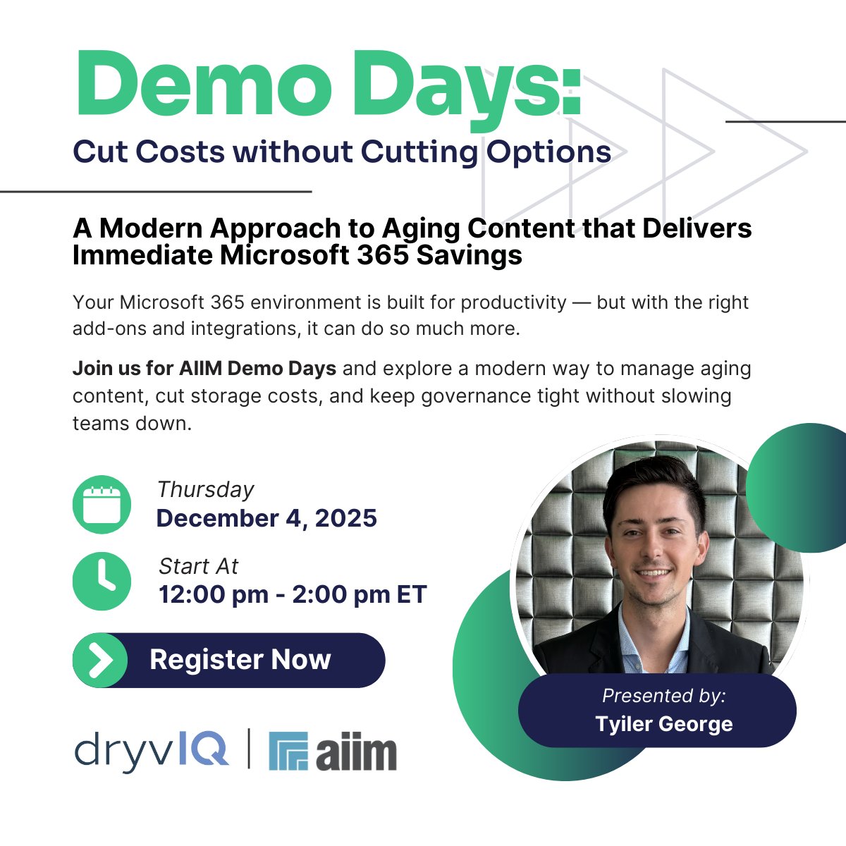 dryviq's tweet image. Your #M365 environment can do more than the basics. We’re joining @AIIMIntl&apos;s Demo Days to show how third-party tools can extend M365 and help teams get more value from the platform, with real use cases and practical ideas you can take back to your team: info.aiim.org/demo-days-expa…