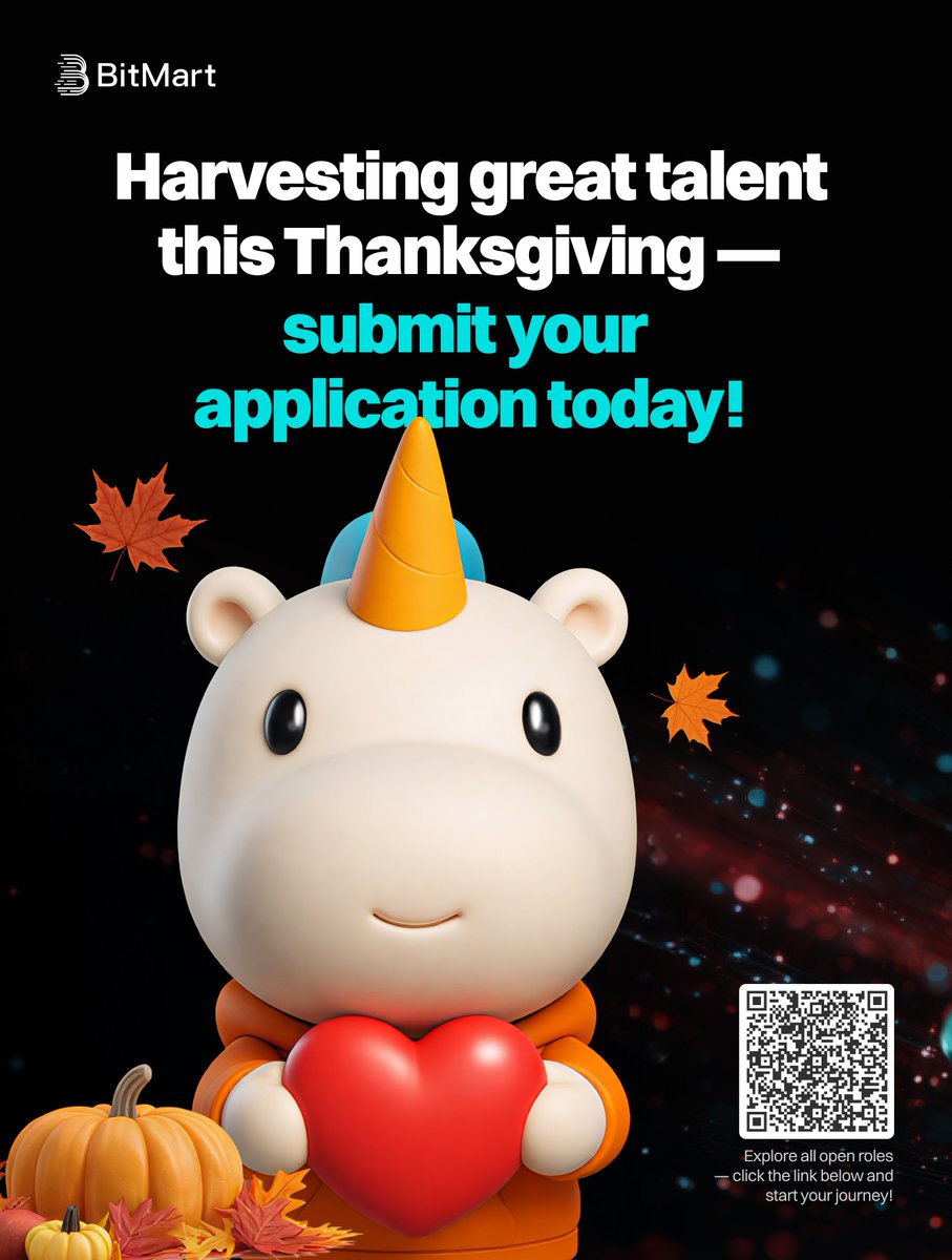 BitMartExchange's tweet image. 🍂 Happy Thanksgiving from #BitMart Team! 🍂  

🍁 This season, we’re grateful for all the amazing talent out there - and we want YOU to join our growing family!  

If you’re passionate, driven, and ready to make an impact, we’d love to hear from you. Let’s work together,…