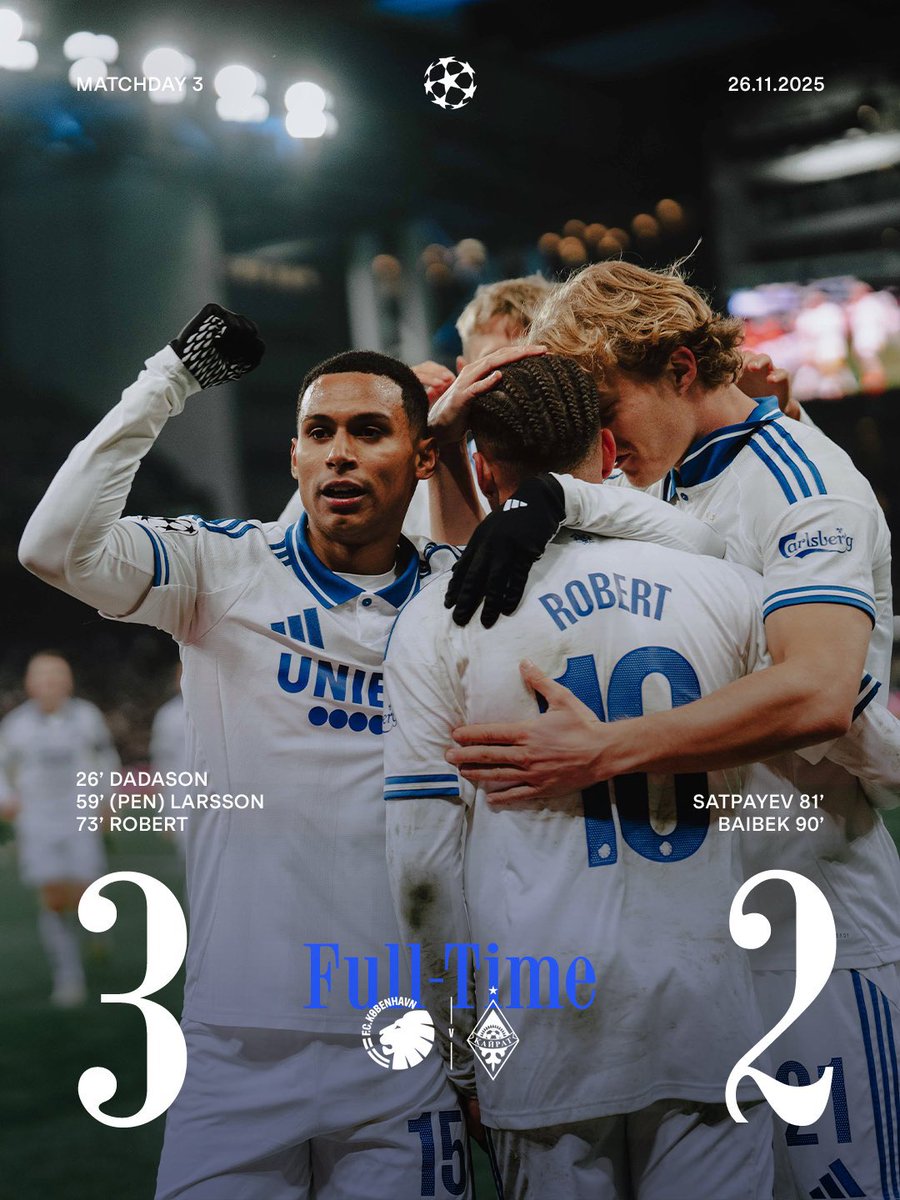 Sejr! ⚽️⚽️⚽️🤍💙
Flere rigtige gode præstationer i dag! 
men hvor er det usselt vi lukker dem ind i kampen på den måde!
#cldk #fcklive