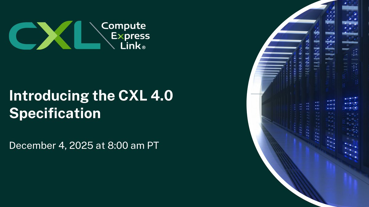ComputeExLink's tweet image. Join the #CXLConsortium #ComputeExpressLink (#CXL) 4.0 Specification overview webinar, live now, to hear about 128 GT/s bandwidth, bundled port support, and enhanced memory RAS features that advance next-generation data-center architectures. Tune in here: bit.ly/44op1fc