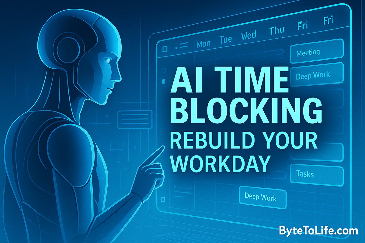 bytetolife's tweet image. AI isn’t just managing your schedule — it’s redesigning your workflow.
AI Time Blocking = more focus, less chaos.
Build a smarter workday 🔽
bytetolife.com/ai-time-blocki…

#AIProductivity #TimeBlocking #WorkSmarter