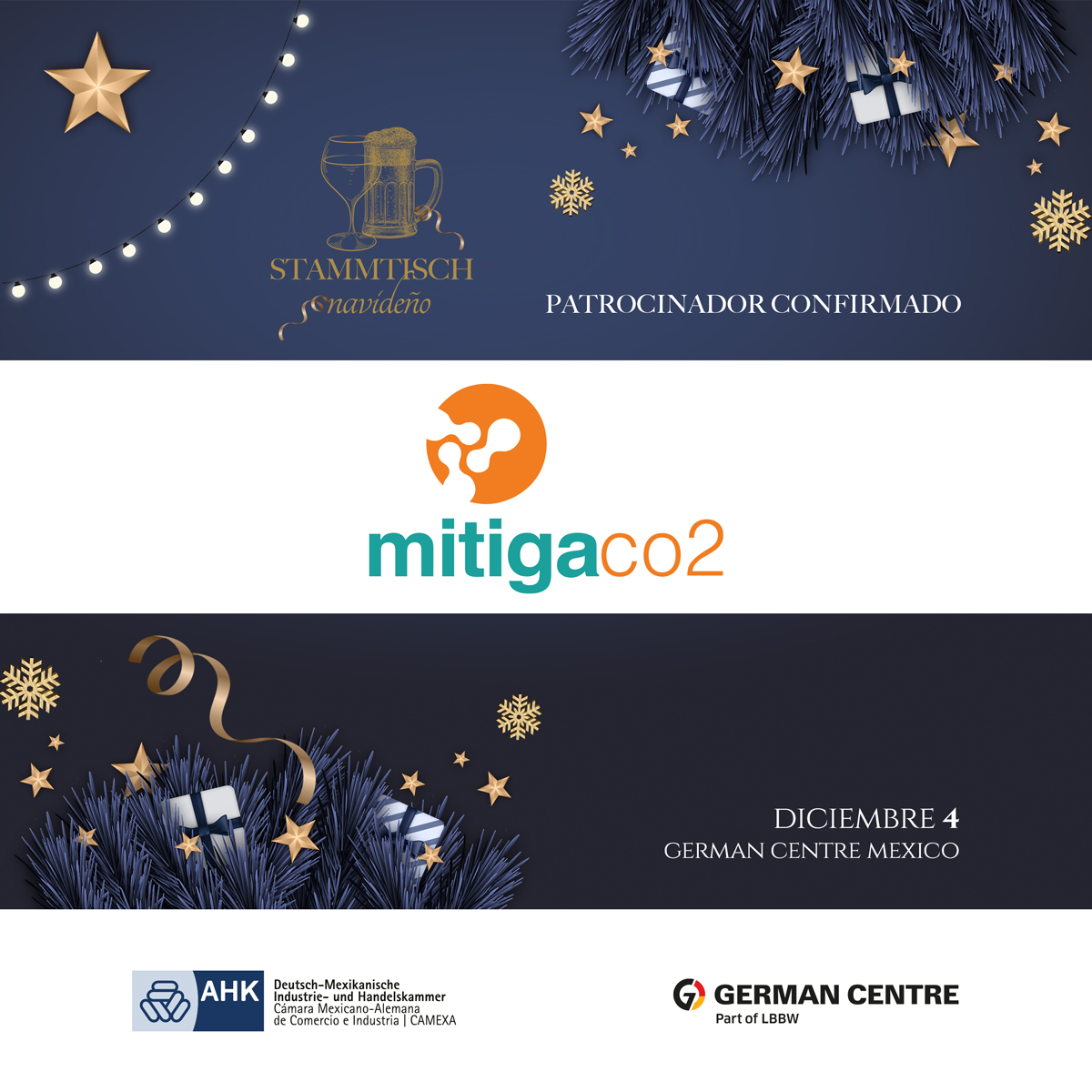 AHKMexikoCAMEXA's tweet image. Expresamos nuestro agradecimiento a nuestro socio
Mitiga CO2 por su patrocinio del Stammtisch Navideño CDMX, que contribuye a fortalecer los lazos de nuestra comunidad empresarial mexicano-alemana.   

🌐 linkedin.com/company/mitiga…

#PartnerEnMéxico 
#PartnerPorelNetworking
