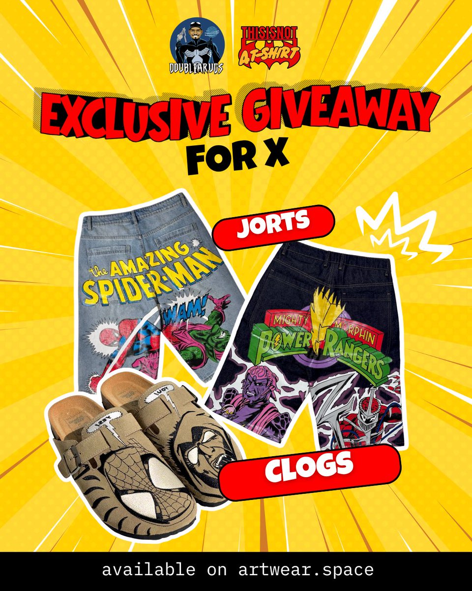 DoubleARugs's tweet image. 🔥 ICONIC SPIDEY GIVEAWAY 🔥

 Like, repost &amp;amp; comment 🕷 to enter!

1️⃣ First prize: 3 items from the drop
2️⃣ Second prize: 2 items from the drop
3️⃣ Third prize: 1 item from the drop

#jorts #clogs #rugs #giveaway