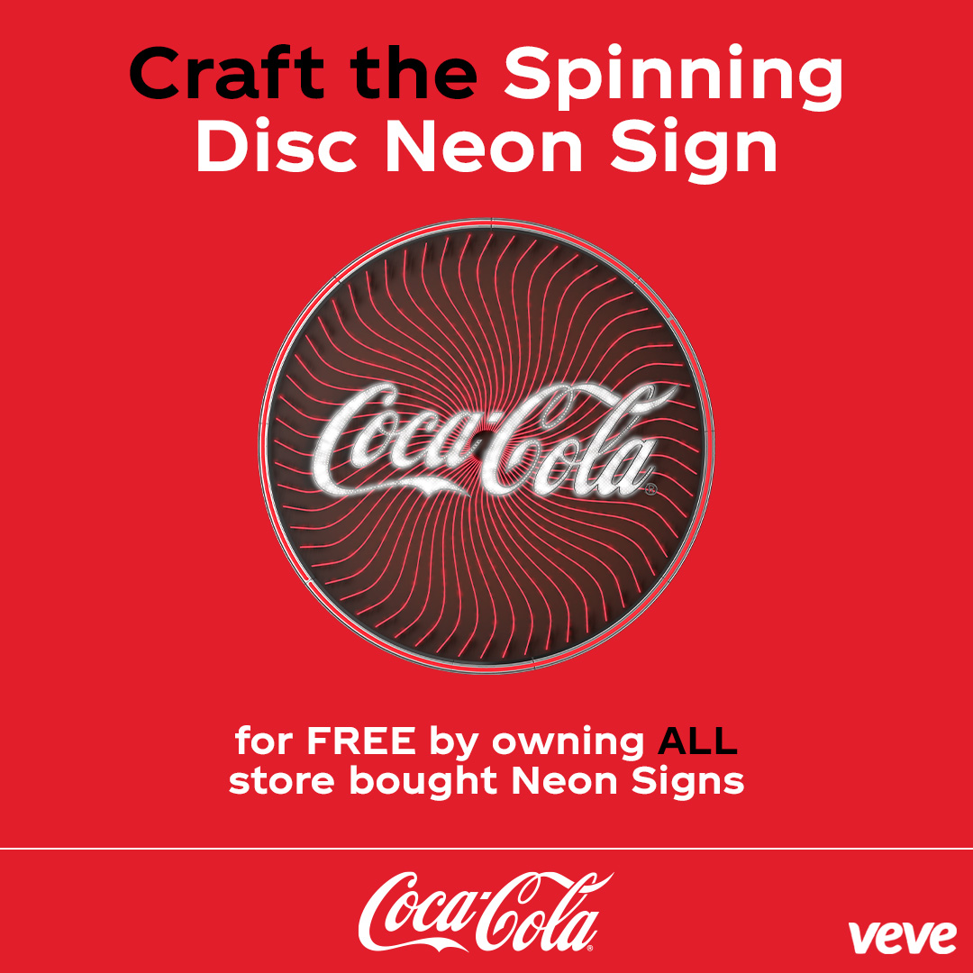 Introducing the Coca-Cola Neon Sign - Spinning Disc digital collectible 💫

Craft yours for free by holding all five Coca-Cola Neon Sign collectibles. Only 150 editions available to craft. No burn, no gem cost - just pure collector reward. bit.ly/482zj7g 🔥

Coca-Cola