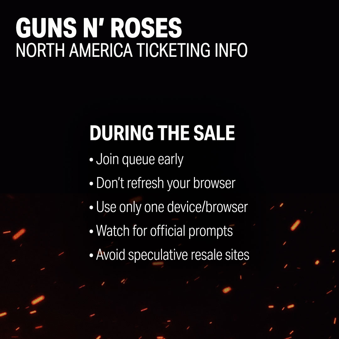 gunsnroses's tweet image. North America! There's two ways to grab presale tickets for the 2026 World Tour: Nightrain fan club &amp;amp; Ticketmaster Artist Presale. General onsale: Dec 5 at 10am.