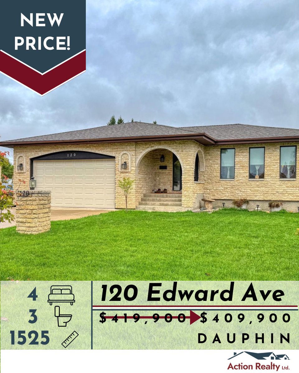 NEW PRICE ALERT! 120 Edward Ave in Dauphin is now $409,900! Check it out here: actionrealtyltd.ca/dauphin-homes/…