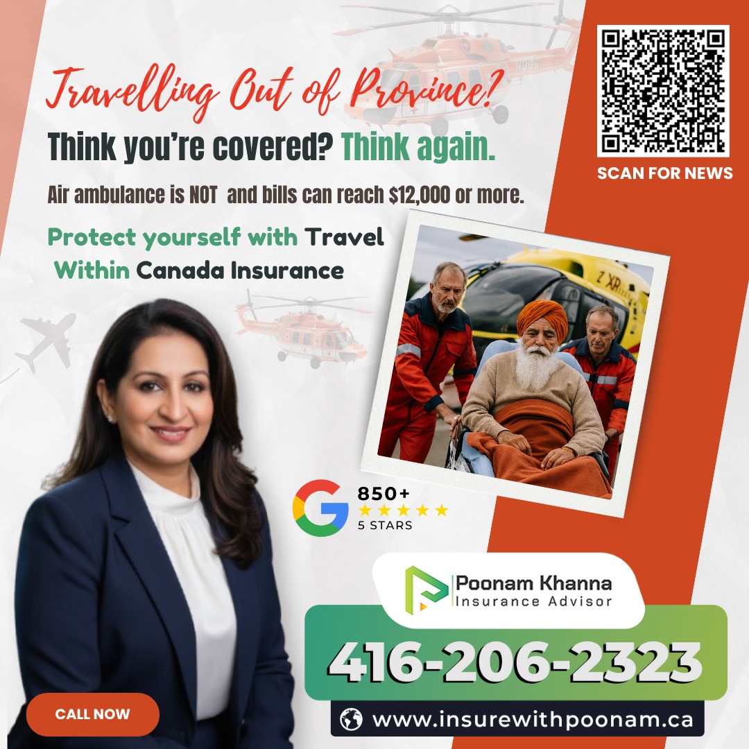 PoonamK17699826's tweet image. Travelling out of province? ✈️
Think you’re covered? Think again.
Air ambulance isn’t included in many provincial plans — and emergency bills can reach $12,000+.

📞 416-206-2323

#TravelInsurance #CanadaTravel #StayProtected #PoonamKhanna #InsuranceAdvisor #TravelSmart