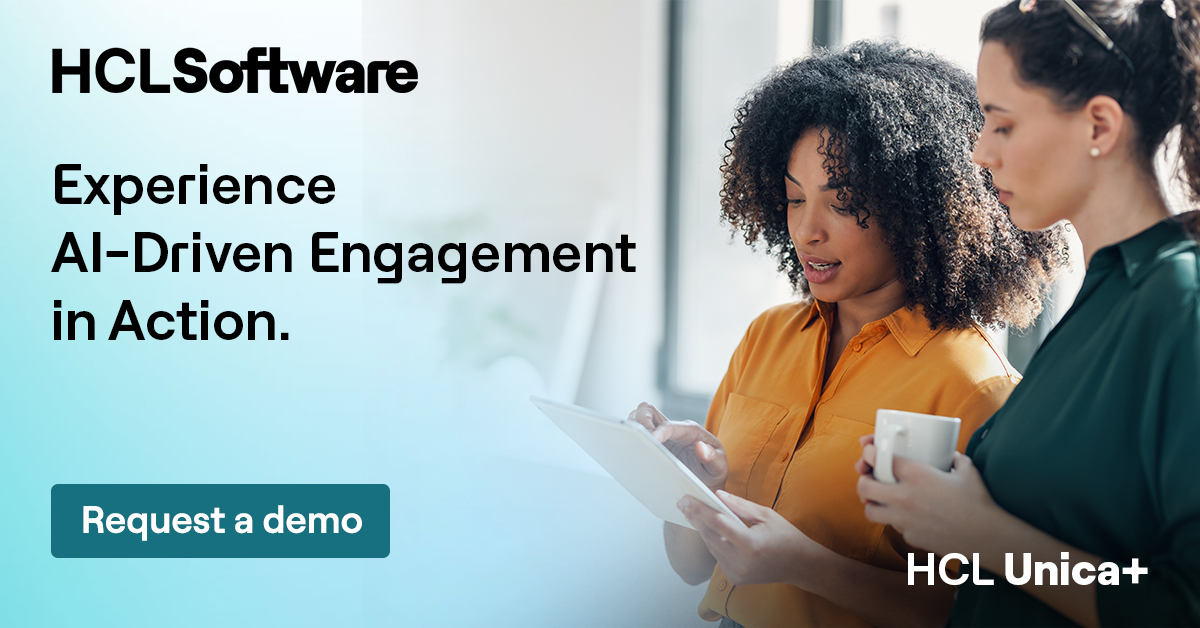 HCLSoftware's tweet image. Capture intent. Personalize at scale. Build trust.
See how HCL Unica+ transforms engagement with AI-first precision.
Book your demo now: hclsw.co/fjtwe1
#HCLUnicaPlus #MarTech #HCLSoftware #MarketingAutomation #AIinMarketing #CustomerExperience #IntelligenceEconomy