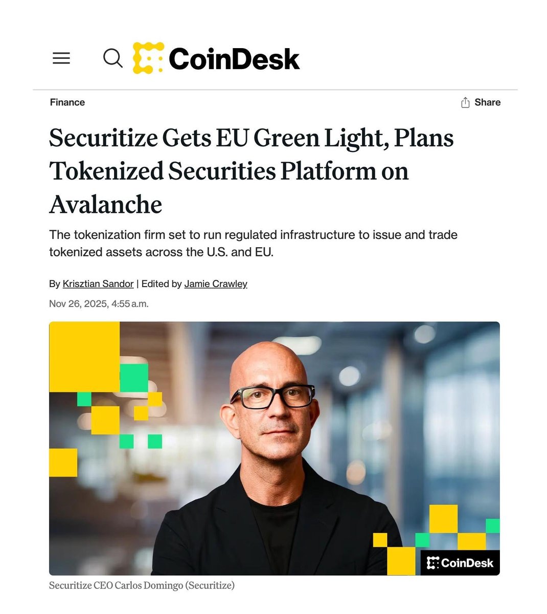 Then all at once.

The only regulated Trading and Settlement system in both the US and EU will be deploying on Avalanche.

The institutions are choosing Avalanche🔺