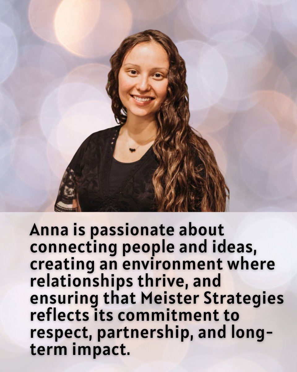 CG_Meister's tweet photo. Anna Gillmeister - Co-Founder &amp; President

Anna is passionate about connecting people and ideas, creating an environment where relationships thrive, and ensuring that Meister Strategies reflects its commitment to respect, partnership, and long-term impact. https://t.co/L7ksSfa8iA