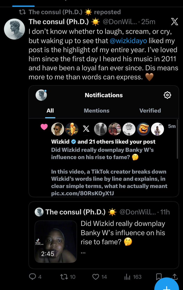 Callme_MMJ's tweet image. BIG WIZ liked my videooooooooo!!!!!!

@wizkidayo  I loveeeeee you forever !!!!!! 

@DonWilliam01  you will ask God for water, and you will get a fountain….. thank you much

#WizkidvsWizkid #Wizkidfc #wizkid